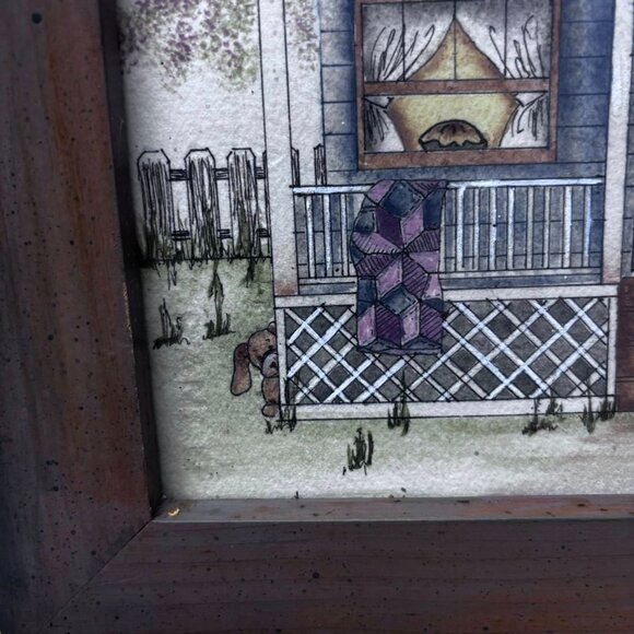 B. Andresen Country Cottage Print – Framed Americana Folk Art, Checkered Heart F - Picture 6 of 12